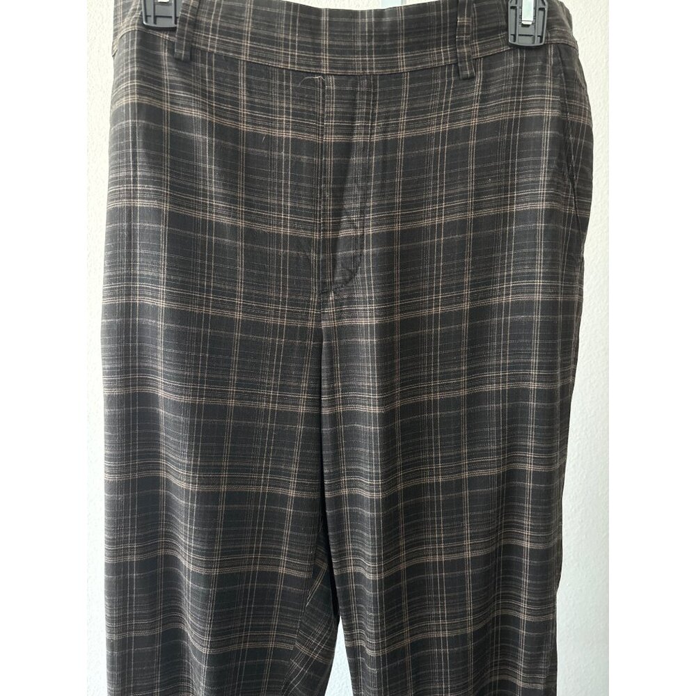 Vince Pants Sz L Quiet Luxury Plaid Viscose Brown Relaxed Trousers Pockets Comfy - Picture 10 of 16